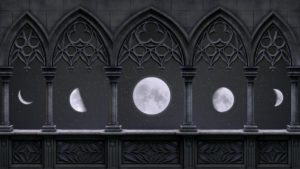Phases of the moon seen through arches